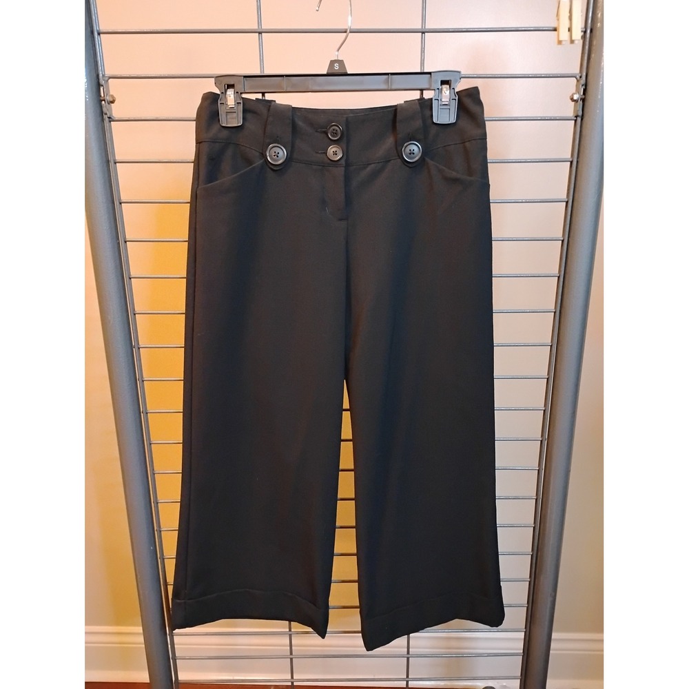Y2K Express Design Studio Editor Black Wide Leg Cropped Cuffed Dress Pants Size2